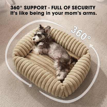 Dog Bed Medium Size Dog, Washable Orthopedic Pet Bed with Removable Cover, Rectangle Soft Calming Sleeping Puppy Bed Durable Pet Cuddler with Anti-Slip Bottom, Beige, M plus (30"X24"X8")