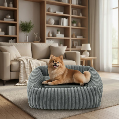 Dog Bed for Small Medium Dog, Washable Orthopedic Pet Bed with Removable Cover, Rectangle Soft Calming Sleeping Puppy Bed Durable Pet Cuddler with Anti-Slip Bottom, Grey, M (25"X21"X7")