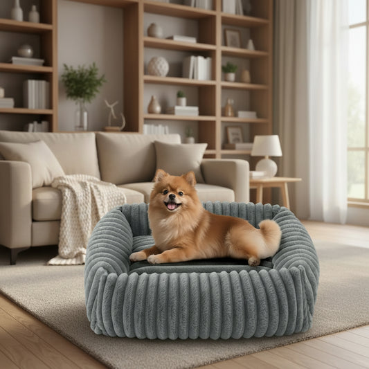 Dog Bed for Small Medium Dog, Washable Orthopedic Pet Bed with Removable Cover, Rectangle Soft Calming Sleeping Puppy Bed Durable Pet Cuddler with Anti-Slip Bottom, Grey, M (25"X21"X7")