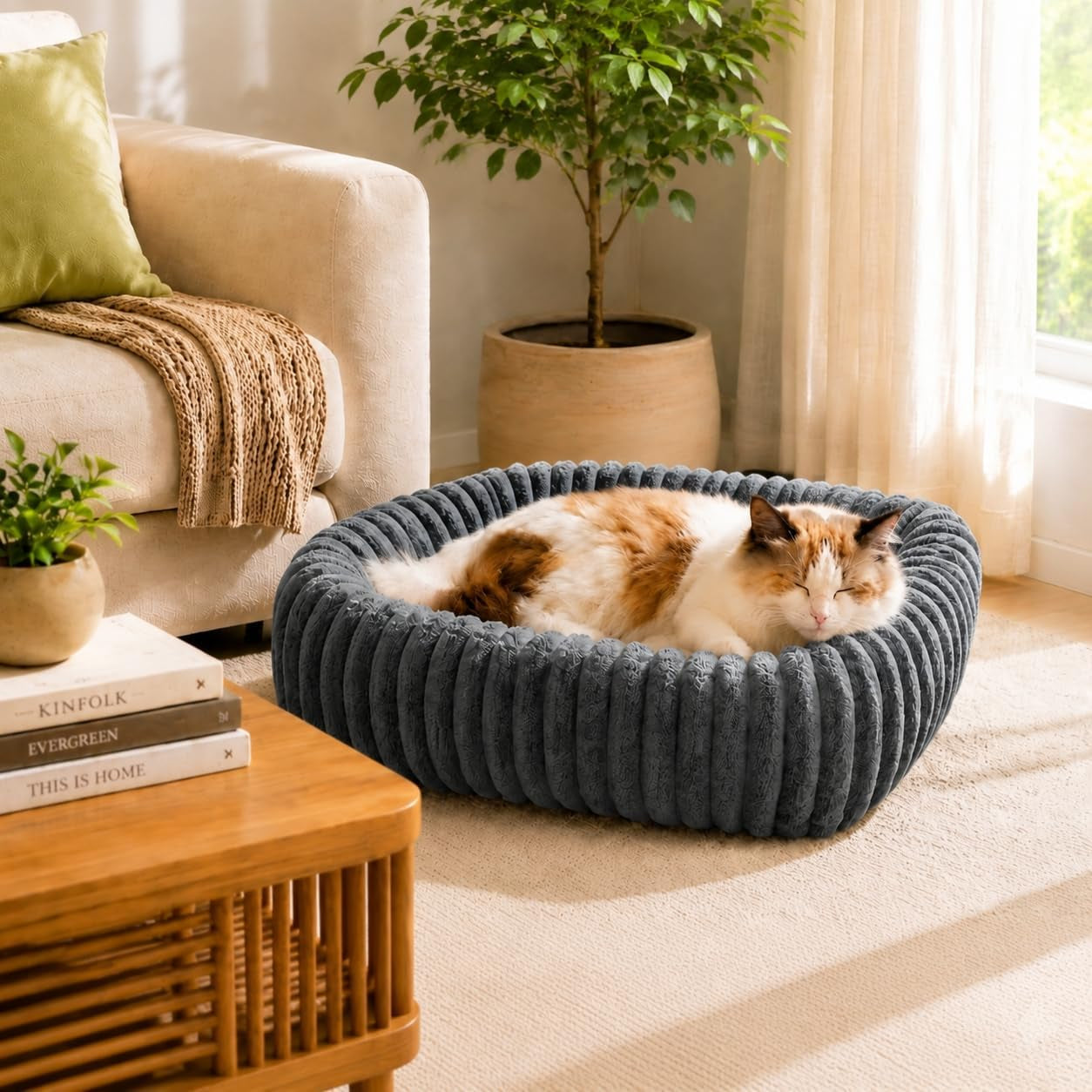 Dog Bed for Small Medium Dog, Washable Orthopedic Pet Bed with Removable Cover, Rectangle Soft Calming Sleeping Puppy Bed Durable Pet Cuddler with Anti-Slip Bottom, Grey, M (25"X21"X7")