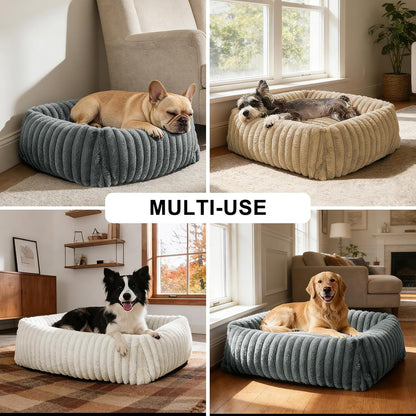 Dog Bed for Small Medium Dog, Washable Orthopedic Pet Bed with Removable Cover, Rectangle Soft Calming Sleeping Puppy Bed Durable Pet Cuddler with Anti-Slip Bottom, Grey, M (25"X21"X7")