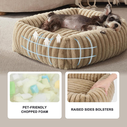 Dog Bed Medium Size Dog, Washable Orthopedic Pet Bed with Removable Cover, Rectangle Soft Calming Sleeping Puppy Bed Durable Pet Cuddler with Anti-Slip Bottom, Beige, M plus (30"X24"X8")