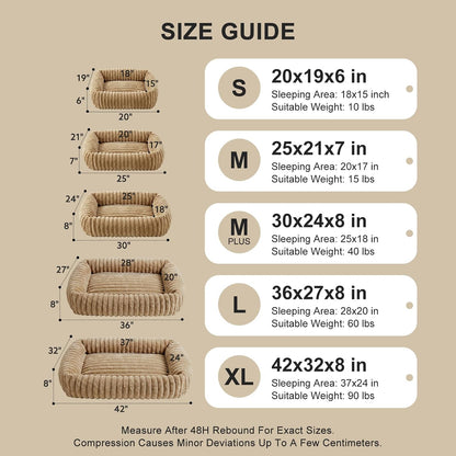 Dog Bed Medium Size Dog, Washable Orthopedic Pet Bed with Removable Cover, Rectangle Soft Calming Sleeping Puppy Bed Durable Pet Cuddler with Anti-Slip Bottom, Beige, M plus (30"X24"X8")