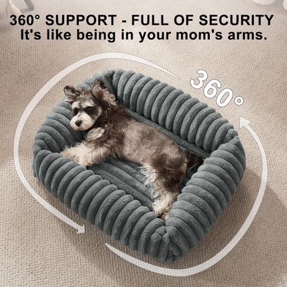 Dog Bed for Small Medium Dog, Washable Orthopedic Pet Bed with Removable Cover, Rectangle Soft Calming Sleeping Puppy Bed Durable Pet Cuddler with Anti-Slip Bottom, Grey, M (25"X21"X7")